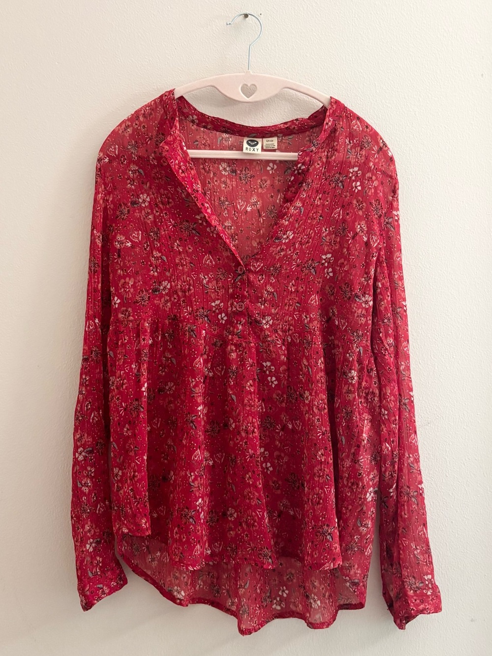 Roxy Red Floral Long Sleeve Blouse